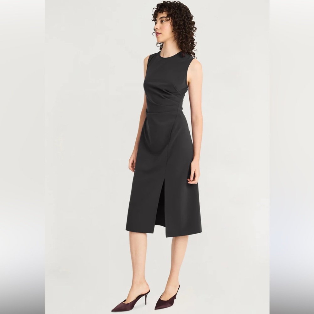 Loft sleeveless black dress scoop neck midi slit lightweight